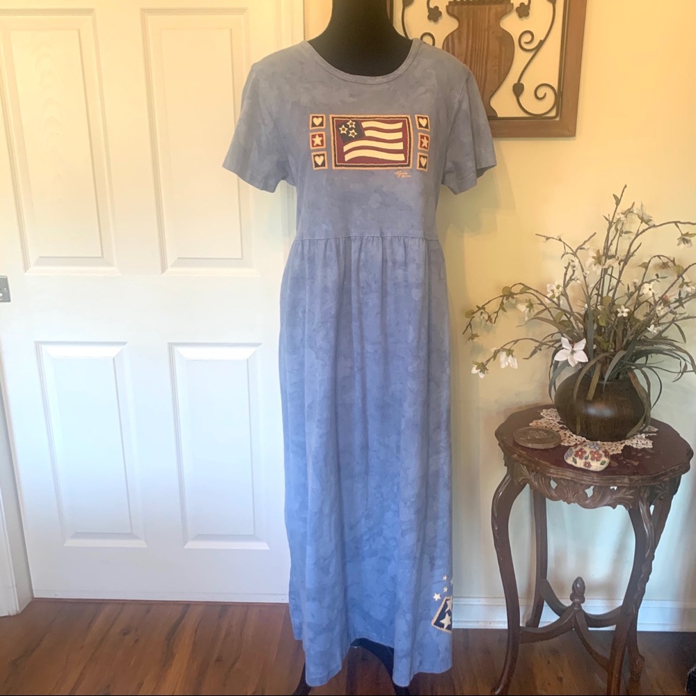 Vintage Cactus Bay Women’s Blue Apparel Scoop Neck Maxi Dress Size Large - Picture 7 of 9